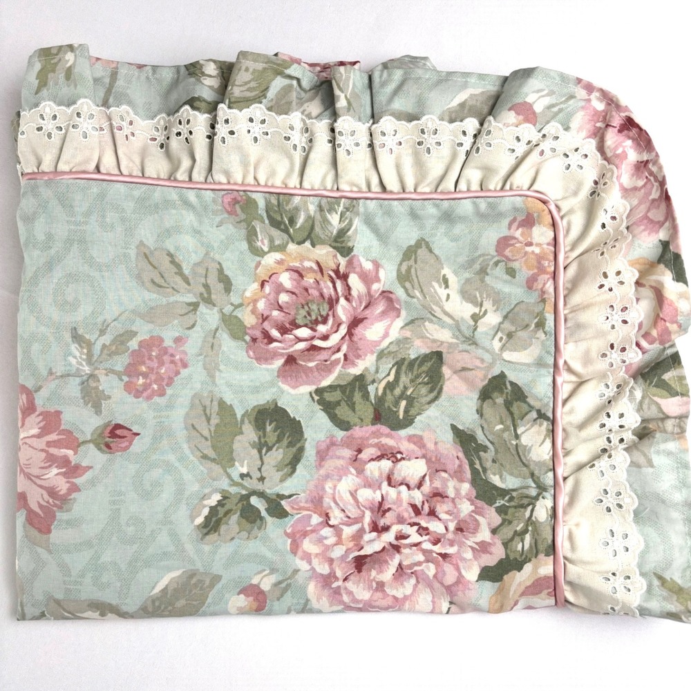 Glynda Turley Vintage Floral Pillow Sham Pink Rose Eyelet Lace Ruffle Set of 2